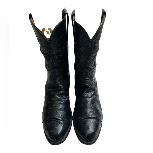 Lucchese Black Full Quill Ostrich Leather Cowboy Western Boots Men's 10.5